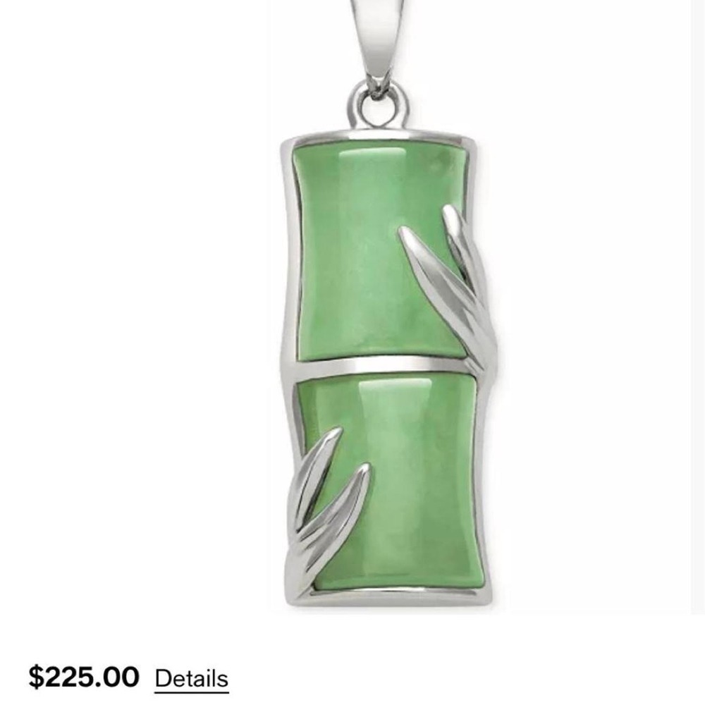 Macy's 925 Sterling Silver Dyed Green Jade Bamboo Pendant Necklace 18"